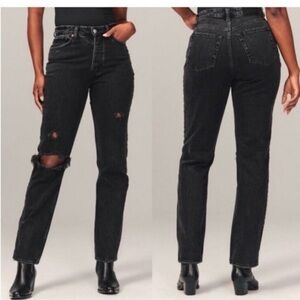 Abercrombie & Fitch Black The Dad High Rise Distressed Jeans 28/6s
